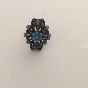 Vintage Beaded Copper Ring with Turquoise Stone